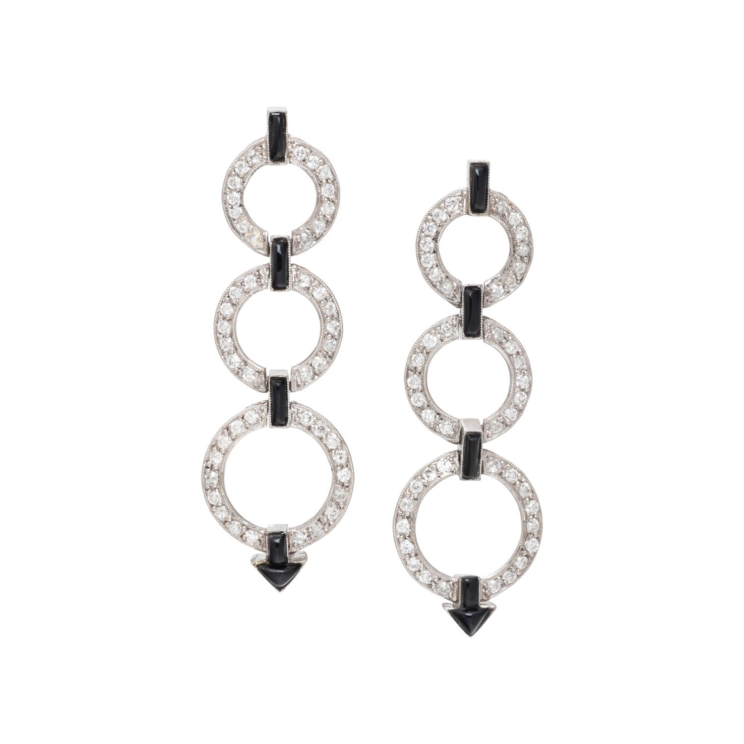 ART DECO, DIAMOND AND ONYX EARRINGS