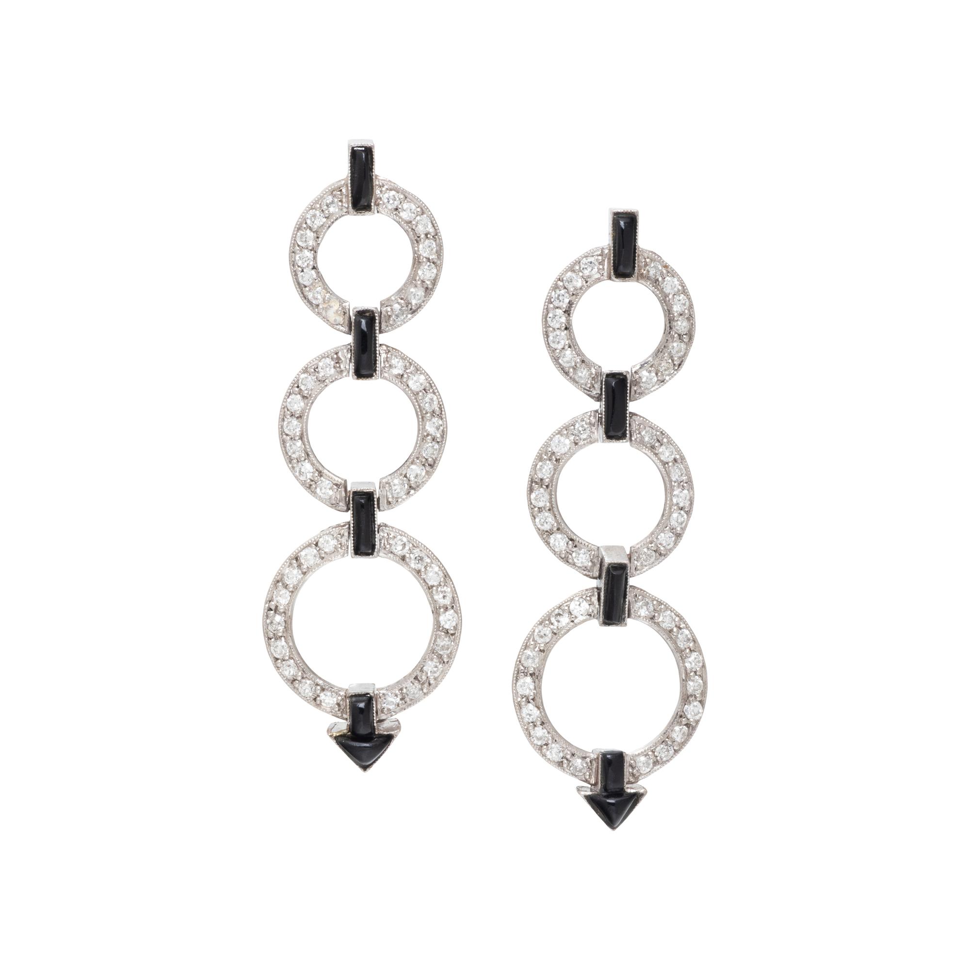 ART DECO, DIAMOND AND ONYX EARRINGS