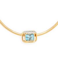 AQUAMARINE AND DIAMOND PENDANT AND YELLOW GOLD OMEGA CHAIN