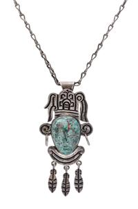 A Sterling Silver and Hardstone Pendant/Brooch, Taxco, 38.90 dwts.