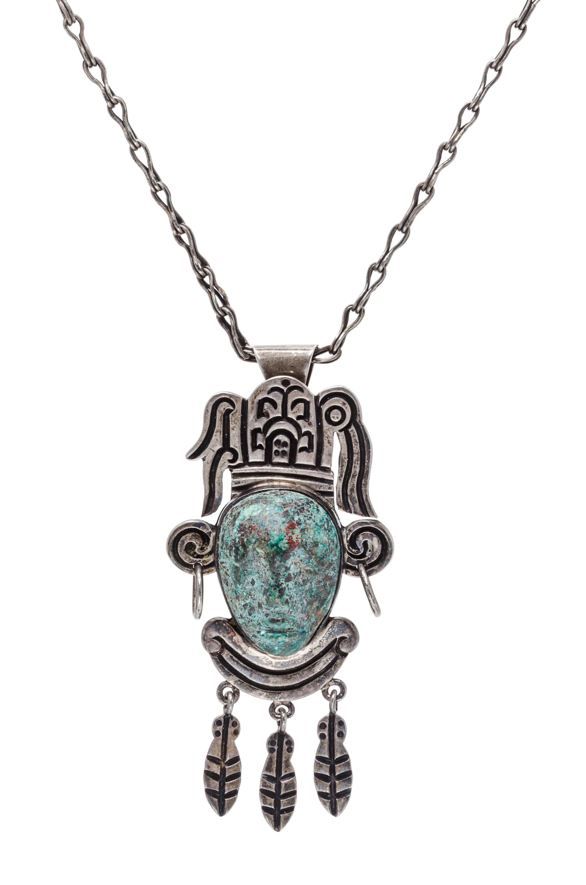 A Sterling Silver and Hardstone Pendant/Brooch, Taxco, 38.90 dwts.