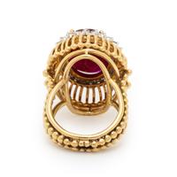 RUBY, DIAMOND, AND YELLOW GOLD RING