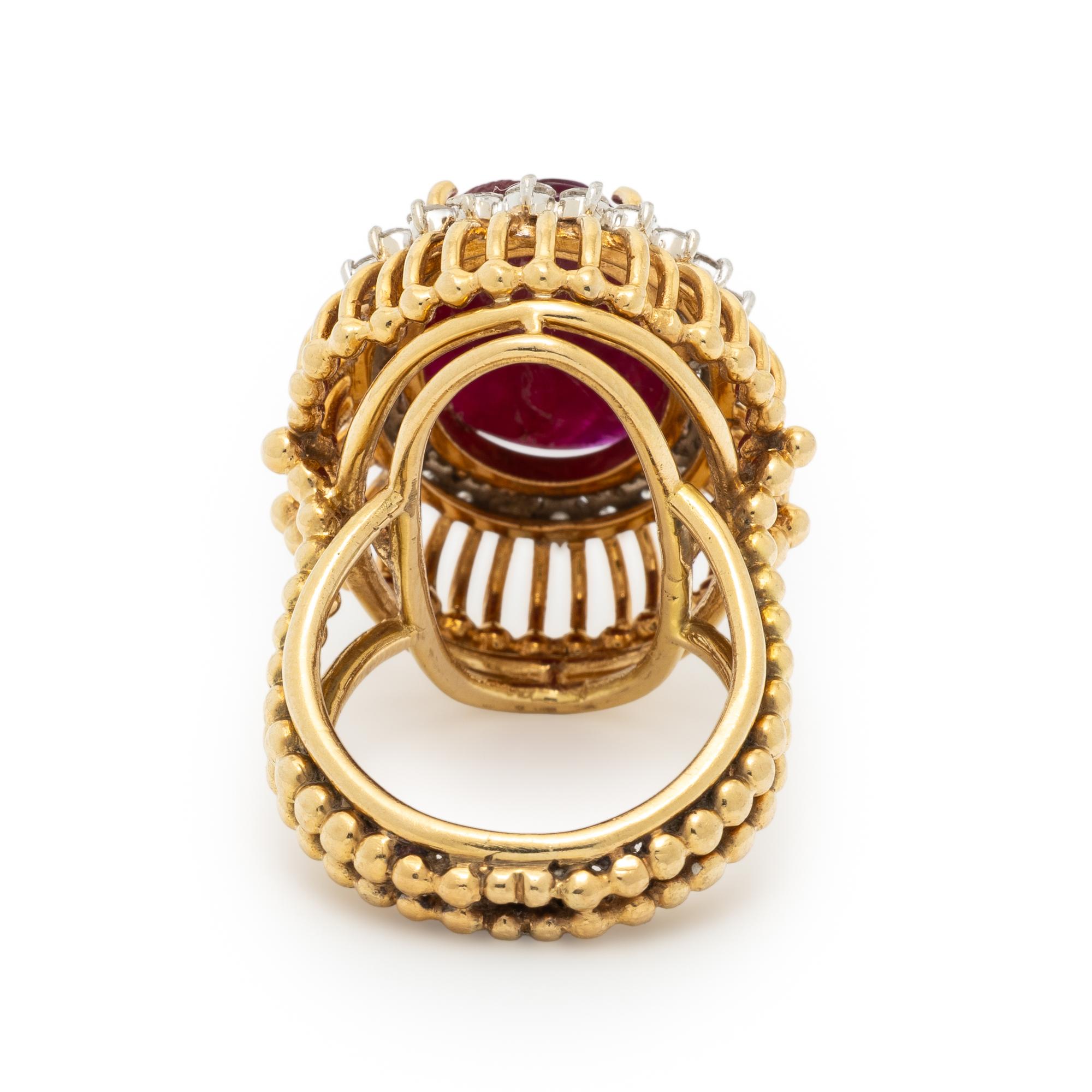 RUBY, DIAMOND, AND YELLOW GOLD RING