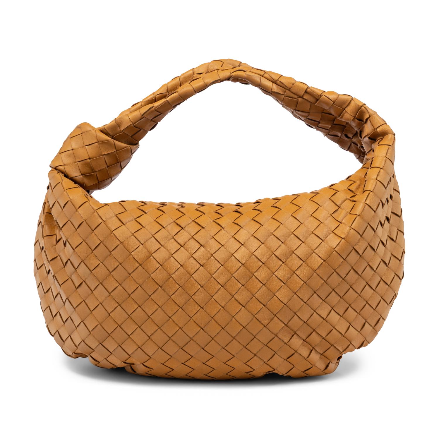 BOTTEGA VENETA, JODIE BAG IN TAN INTRECCIATO LEATHER