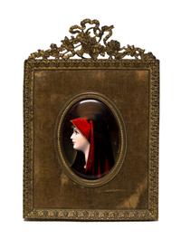 A French Enamel on Copper Portrait Plaque, Height of plaque 2 5/8 inches.