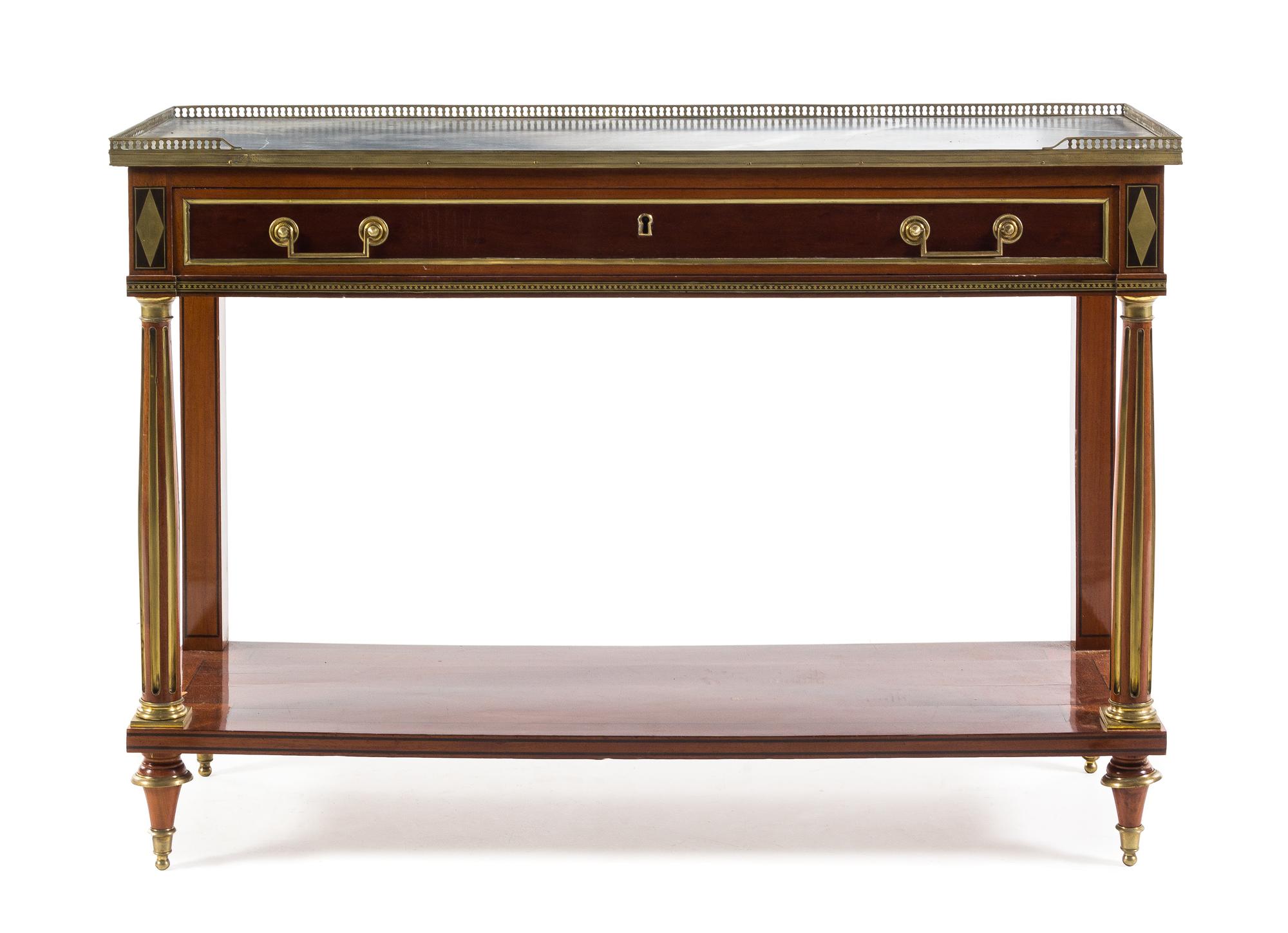 A Charles X Brass Mounted Mahogany Console Table Height 36 1/4 x width 51 1/2 x depth 17 1/4 inches. — 19TH CENTURY