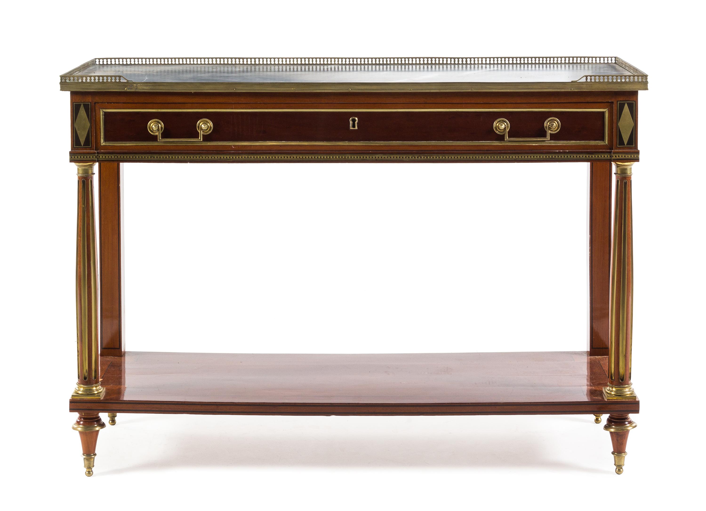 A Charles X Brass Mounted Mahogany Console Table Height 36 1/4 x width 51 1/2 x depth 17 1/4 inches. — 19TH CENTURY