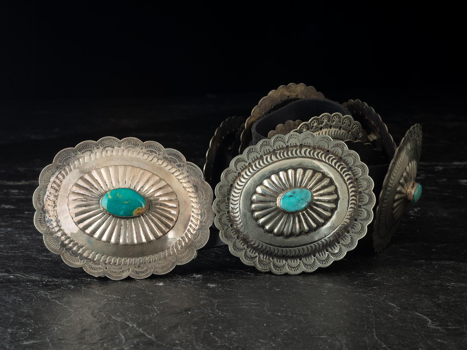 Navajo Silver and Turquoise Concha Belt
