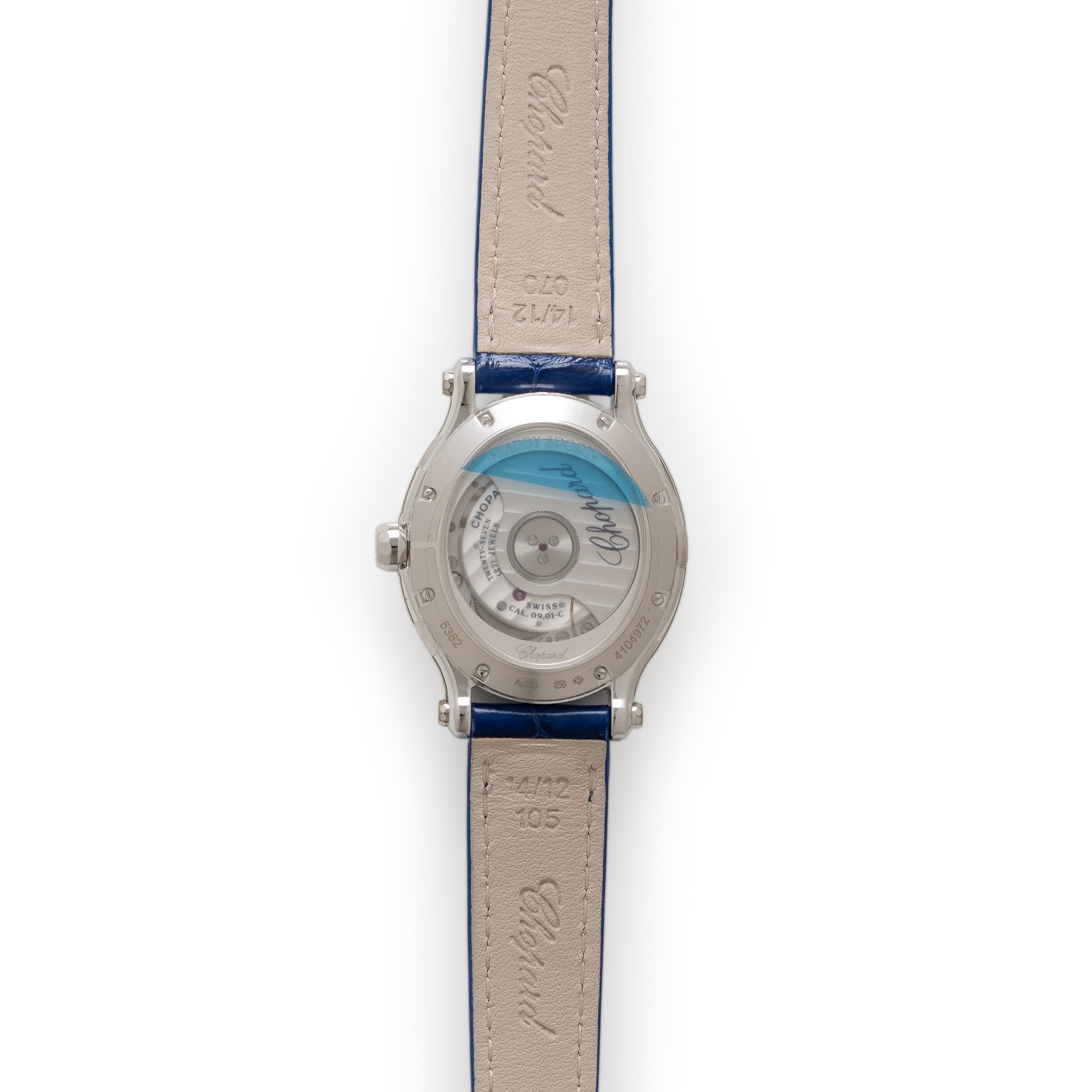 Chopard, 'Happy Sport', 18K White Gold, Sapphire, and Diamond Watch