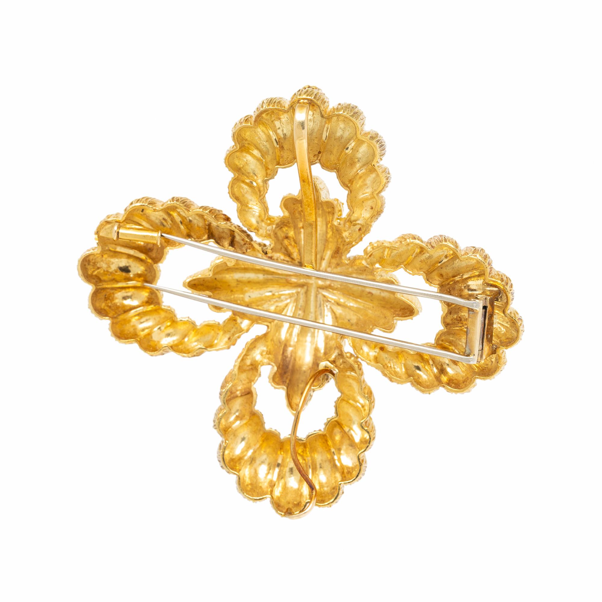 YELLOW GOLD QUATREFOIL PENDANT BROOCH