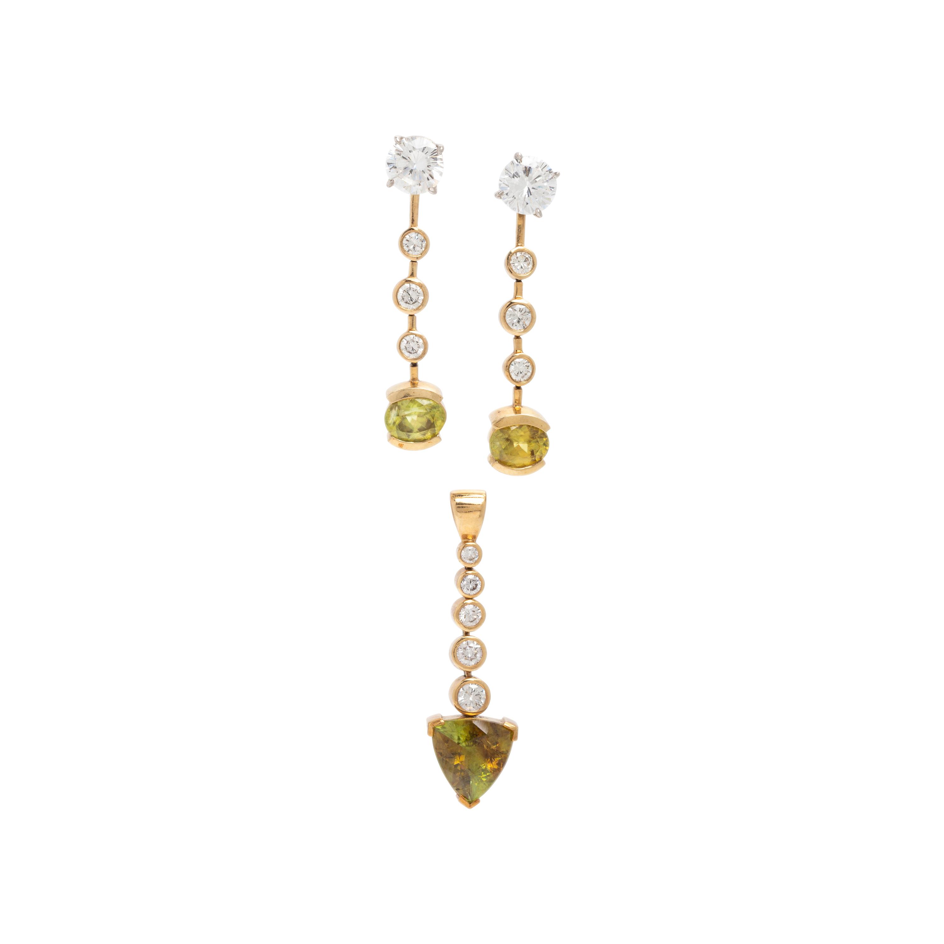 Collection of Sphene, Diamond, and Yellow Gold Jewelry