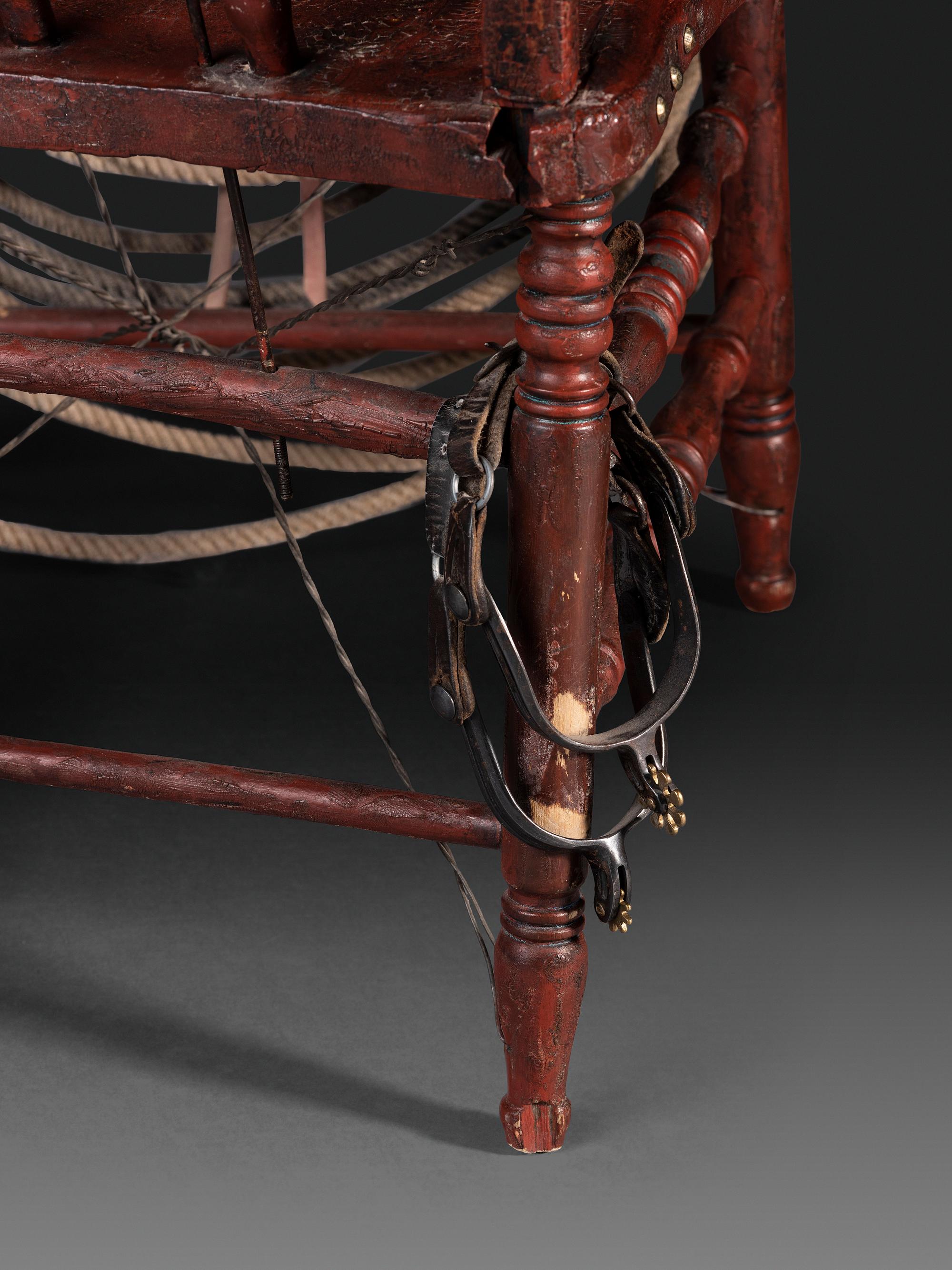 An American Trompe l'Oeil Painted Pony Express and General George Custer Armchair