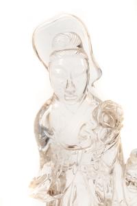 A Carved Rock Crystal Figure of Guanyin on a Giltwood Base