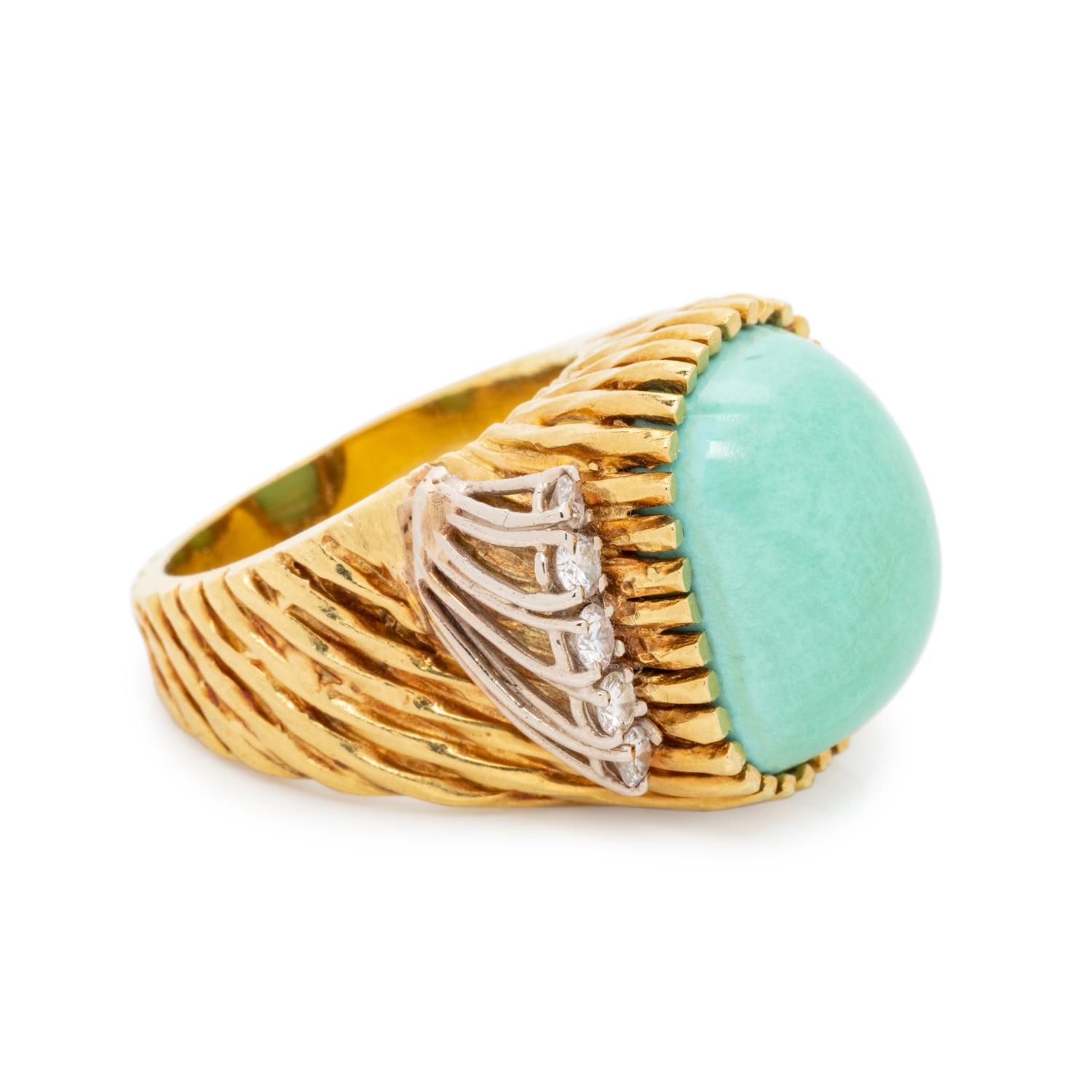 SYNTHETIC TURQUOISE AND DIAMOND RING