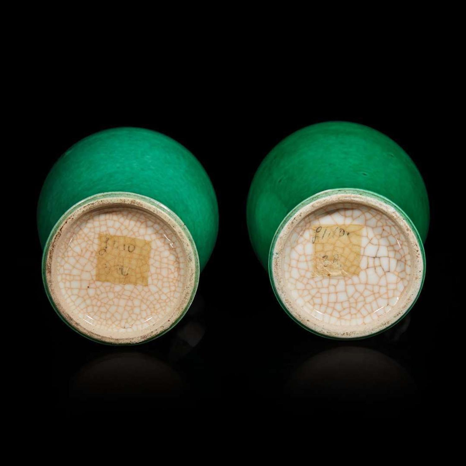 A pair of Chinese green-glazed vases, meiping 綠釉梅瓶一對