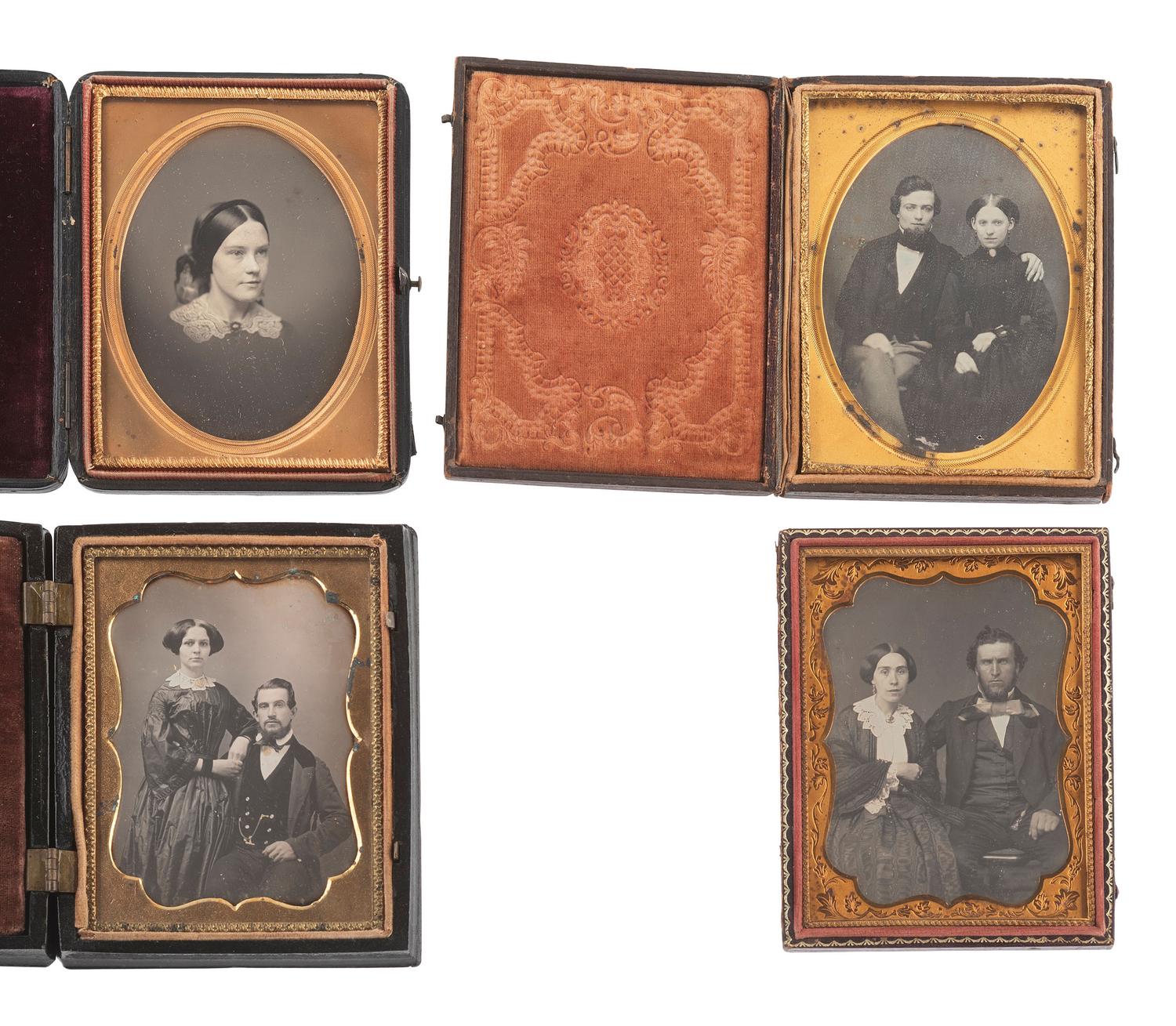 [EARLY PHOTOGRAPHY]. 10 half and quarter plate daguerreotypes of single sitters and pairs.