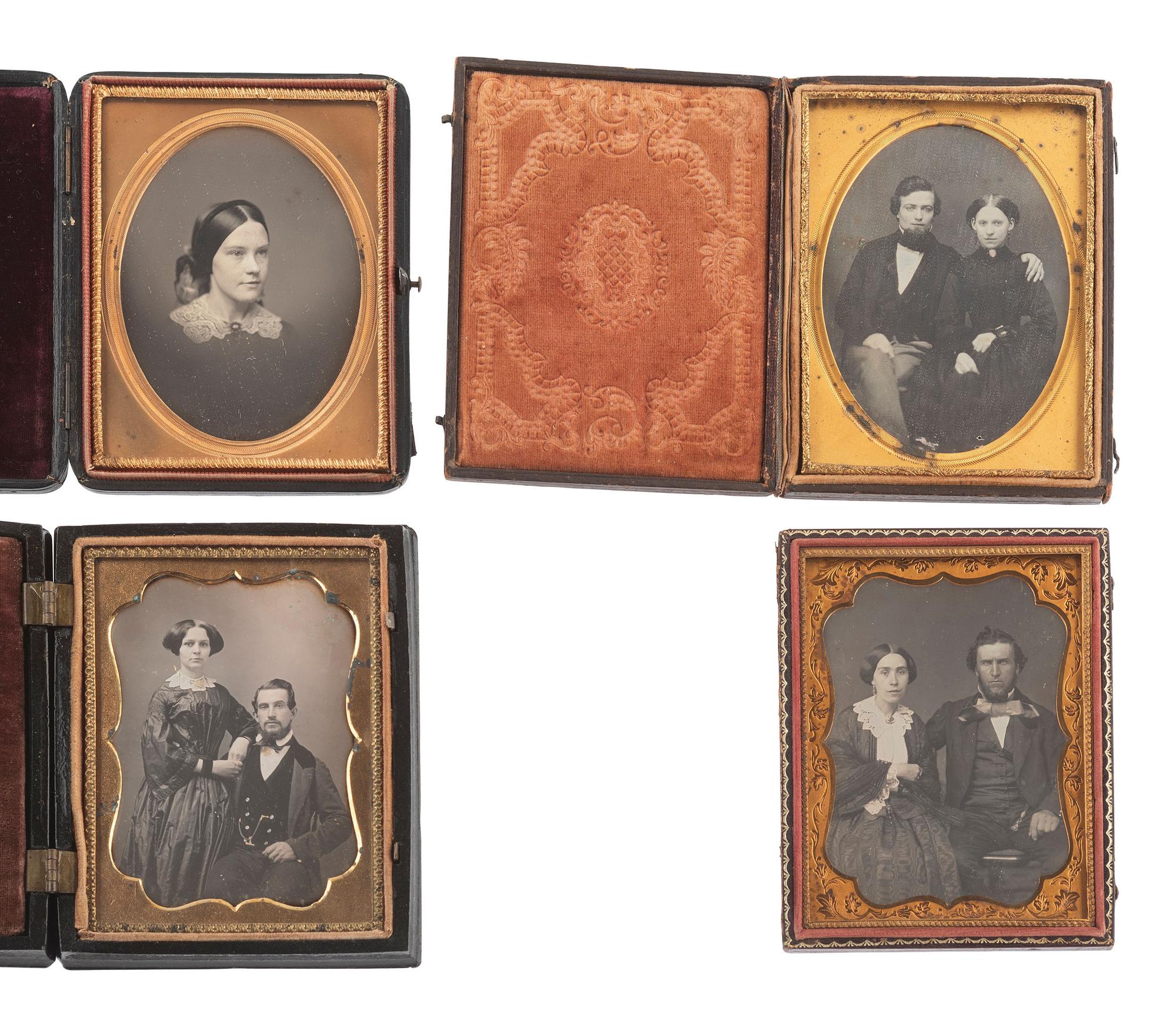 [EARLY PHOTOGRAPHY]. 10 half and quarter plate daguerreotypes of single sitters and pairs.