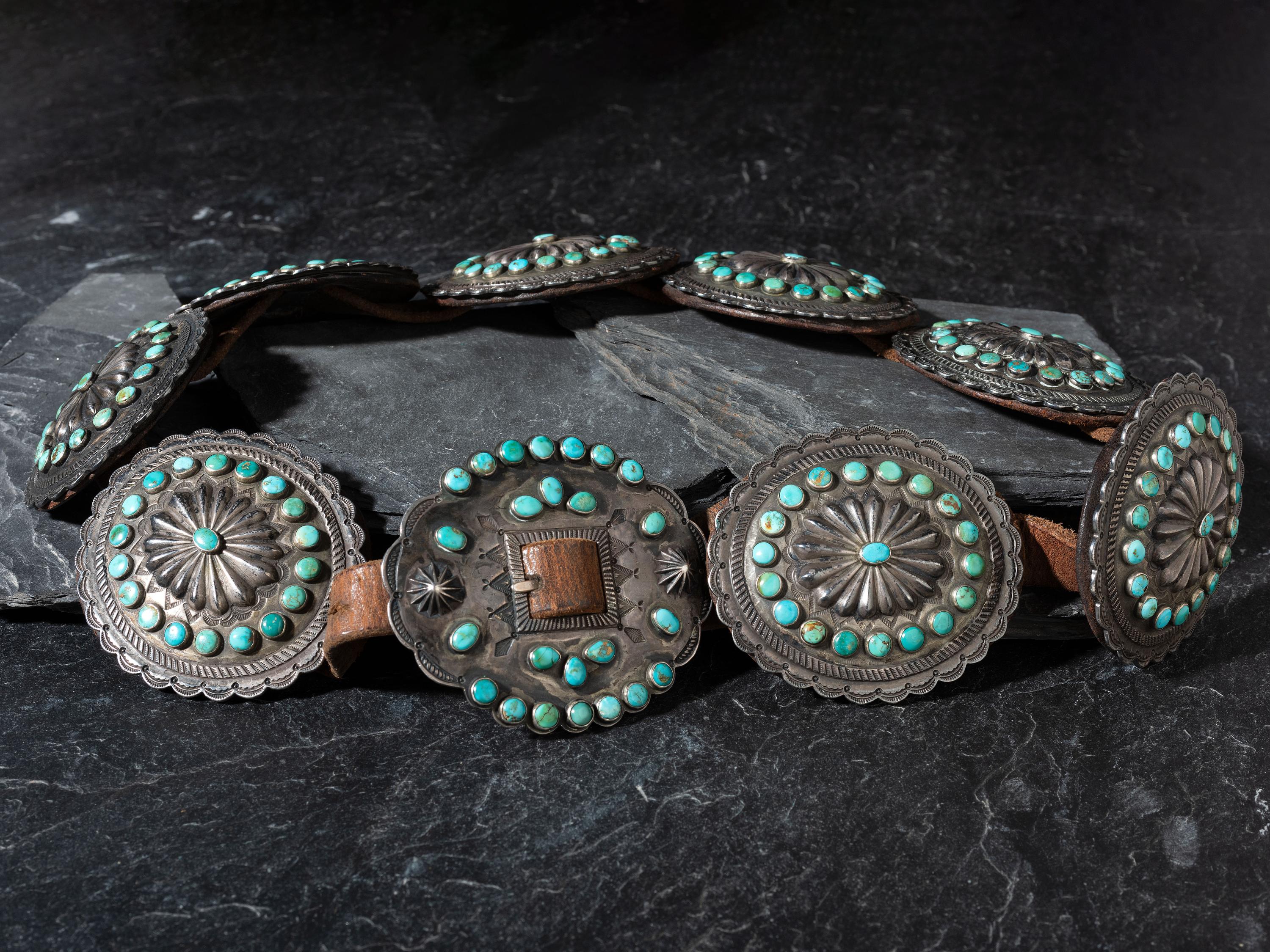 Navajo Silver and Turquoise Concha Belt