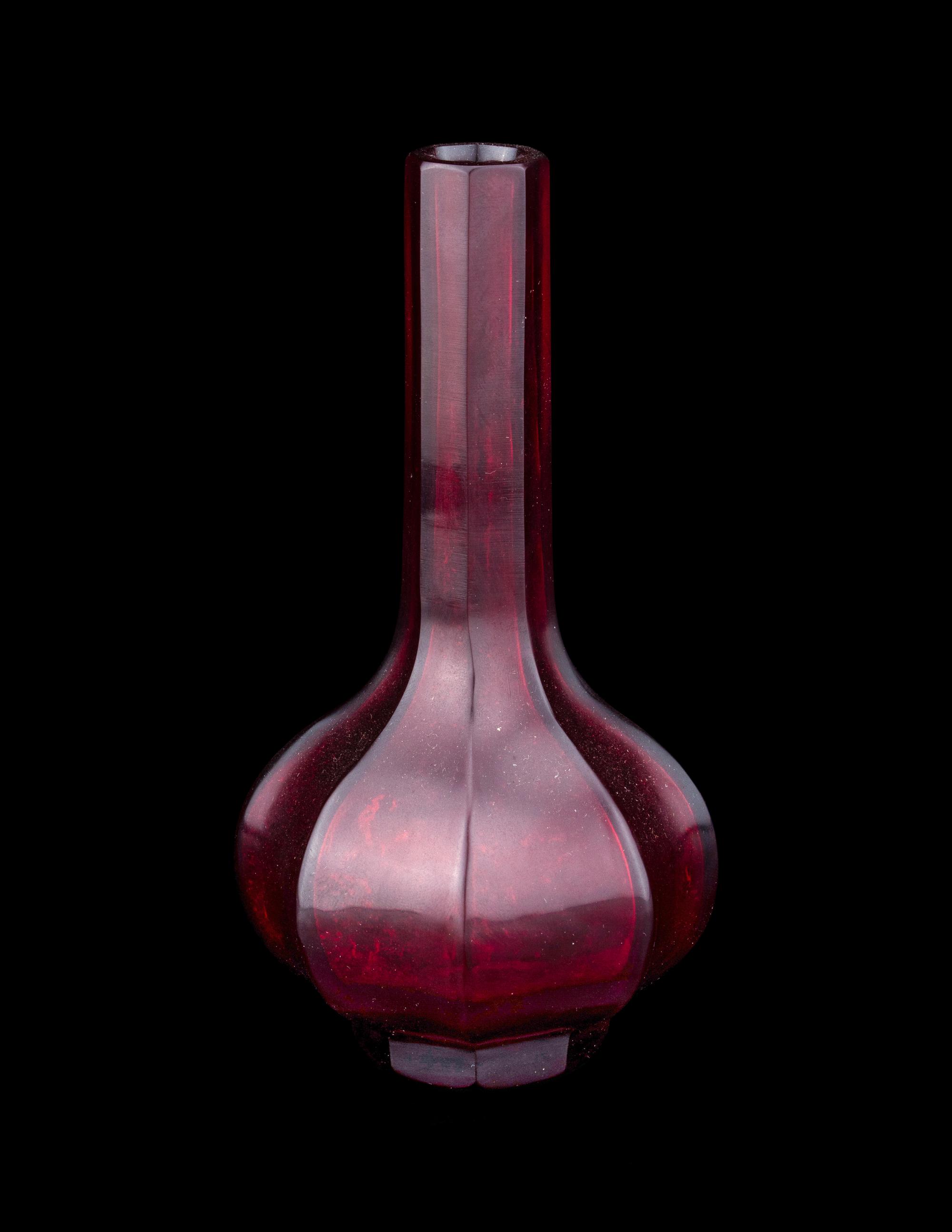 A Transparent Ruby Red Peking Glass Bottle Vase