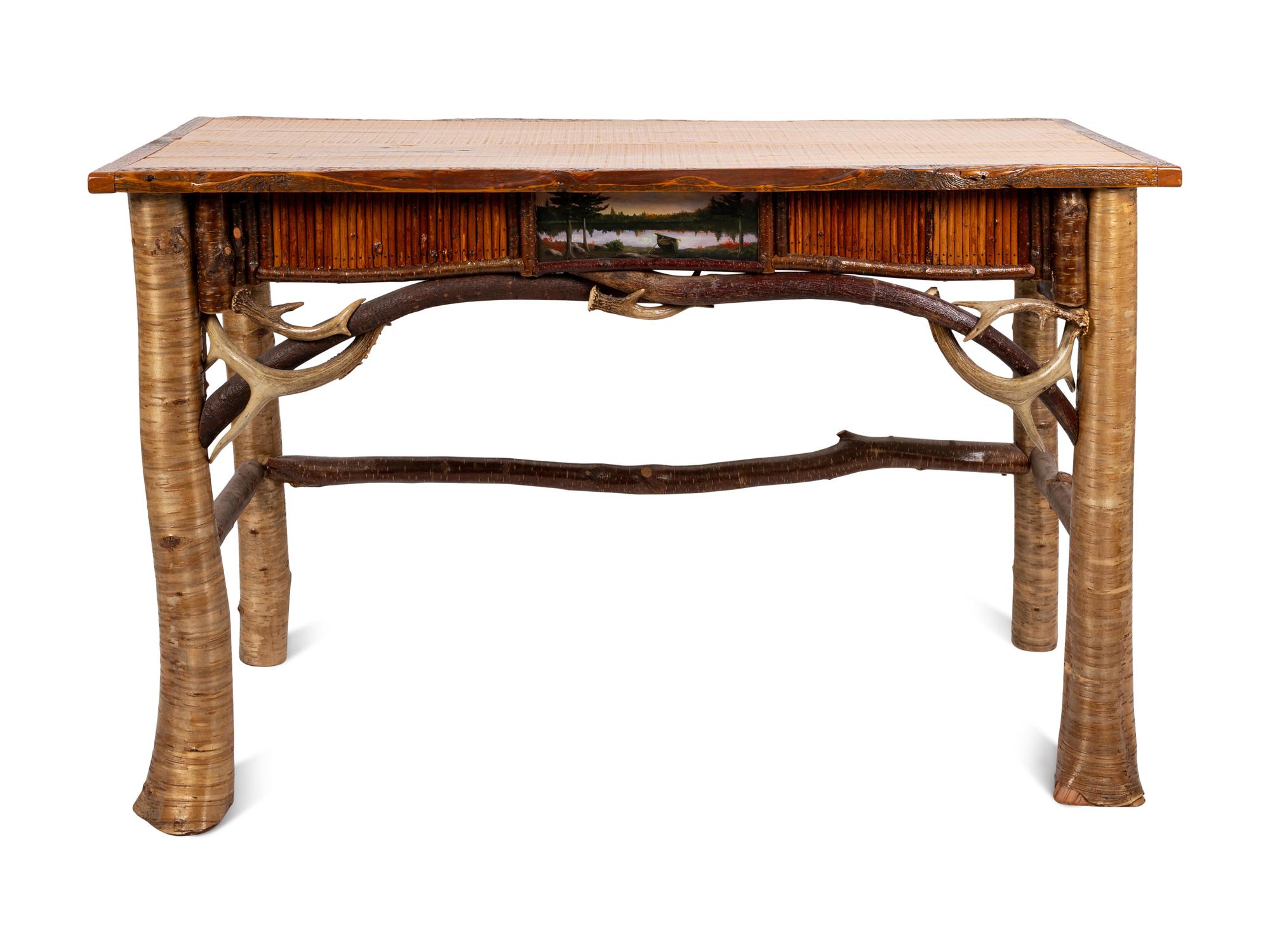 An Adirondack Table with Inset Painting