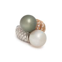 CULTURED PEARL AND DIAMOND TOI ET MOI RING