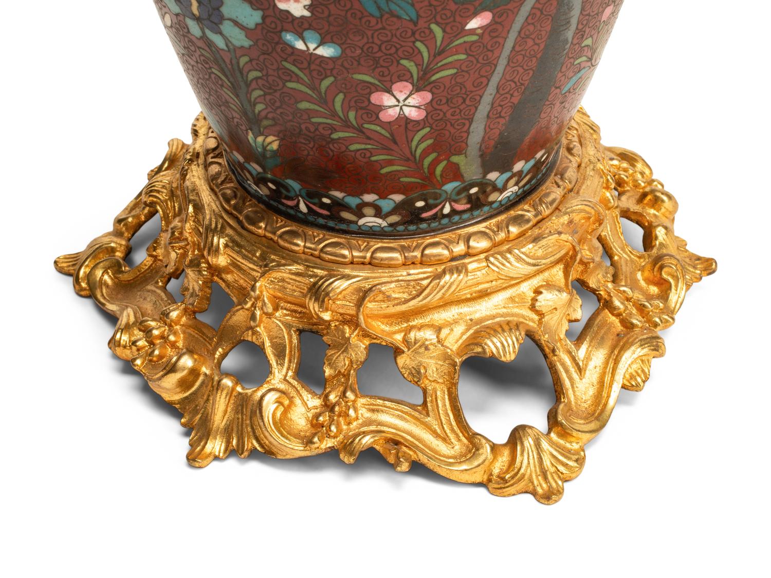 A Pair of Gilt Bronze Mounted Cloisonné and Porcelain Vases