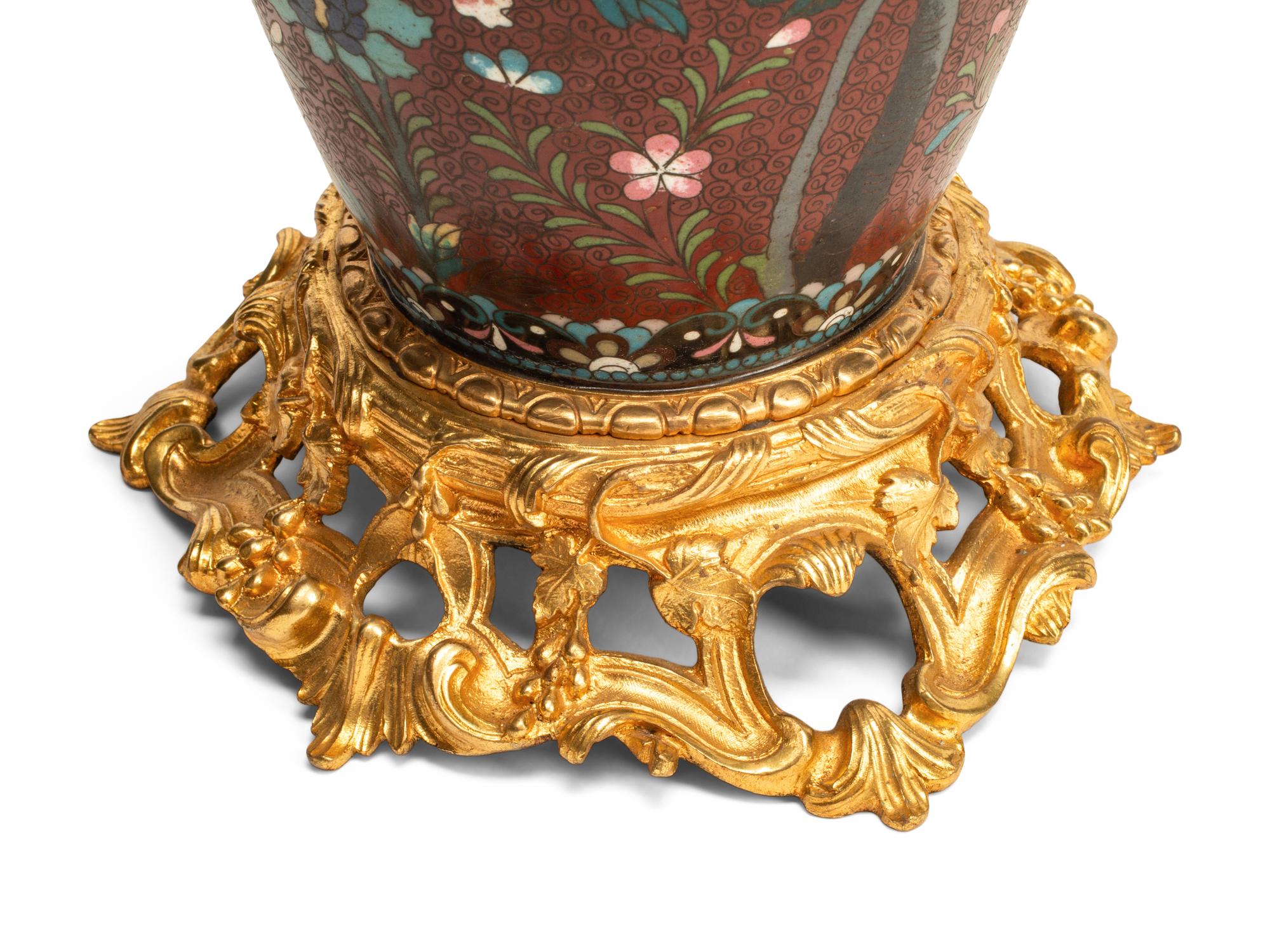 A Pair of Gilt Bronze Mounted Cloisonné and Porcelain Vases