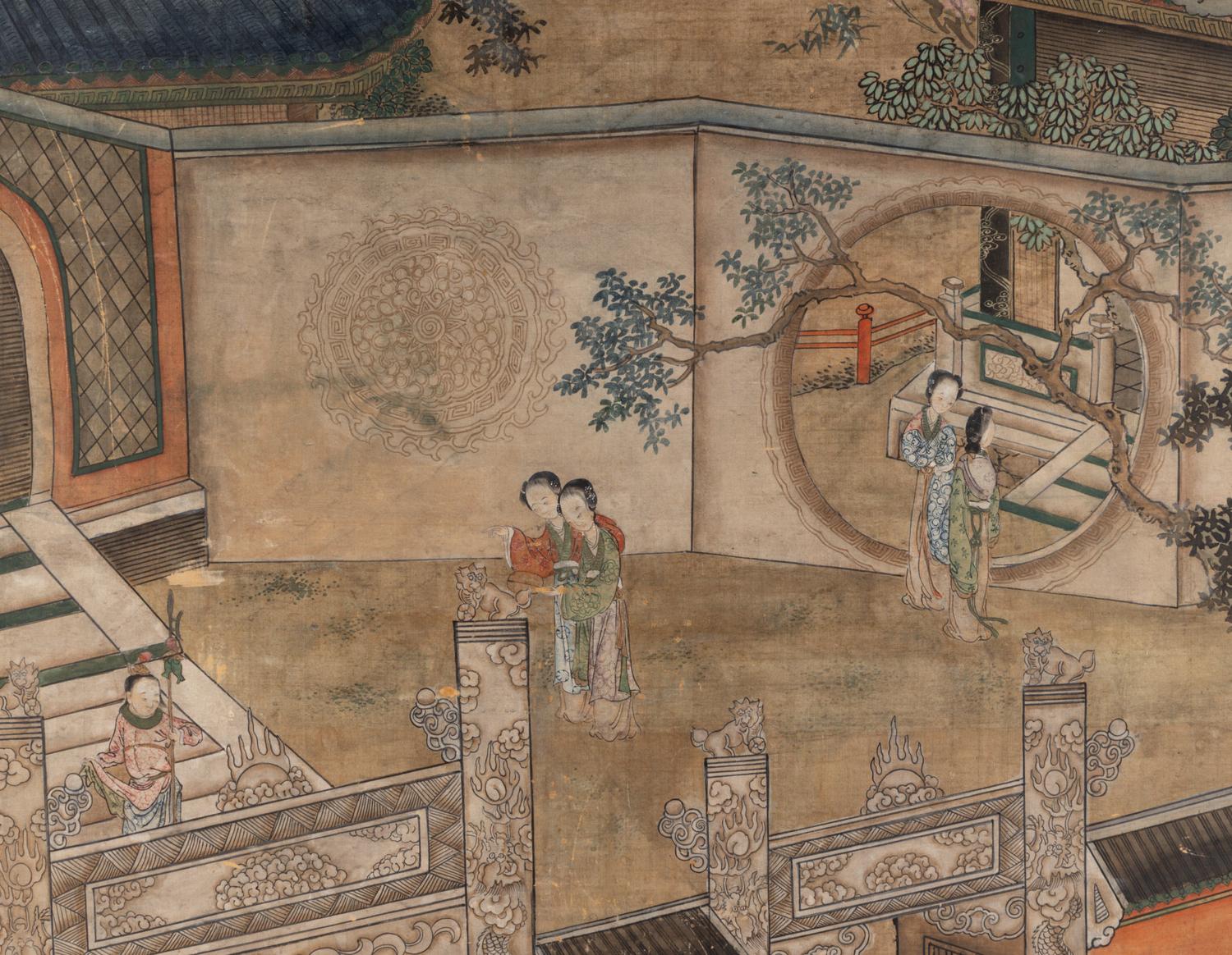 A Pair of Chinese Ink and Color on Silk Scroll Paintings