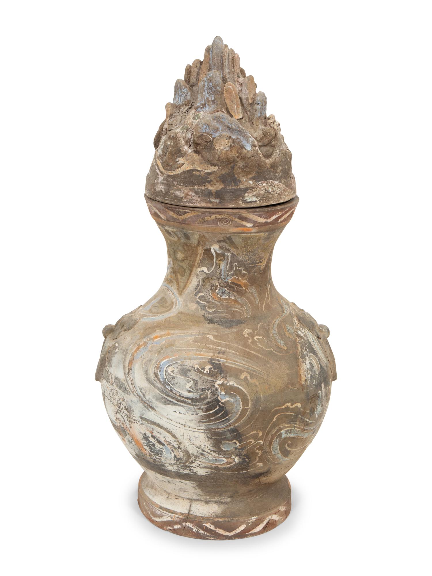 A Chinese Painted Pottery Hu Jar and Cover