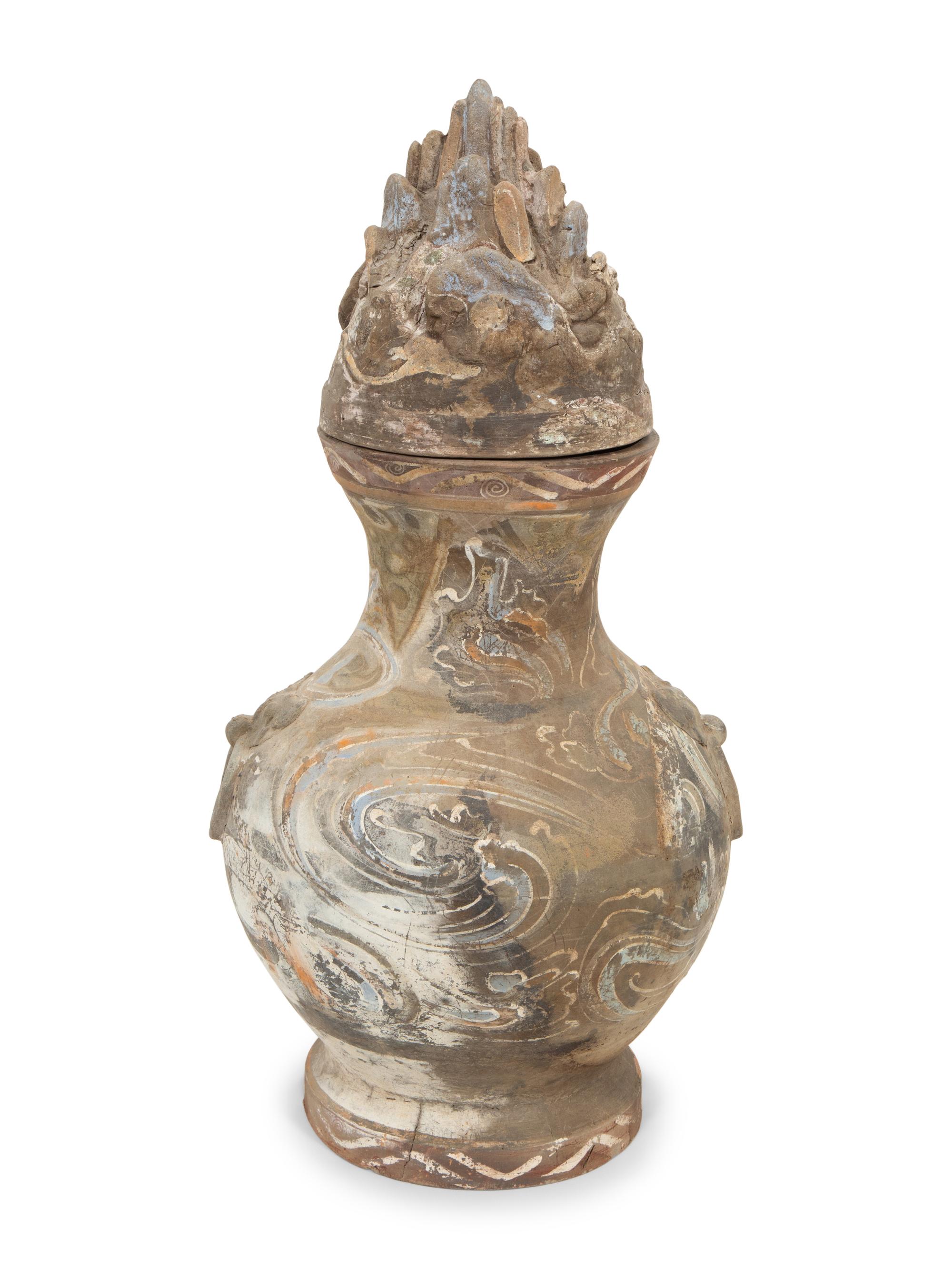 A Chinese Painted Pottery Hu Jar and Cover