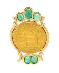An 18 Karat Yellow Gold, Emerald and Coin Pendant, 25.20 dwts.