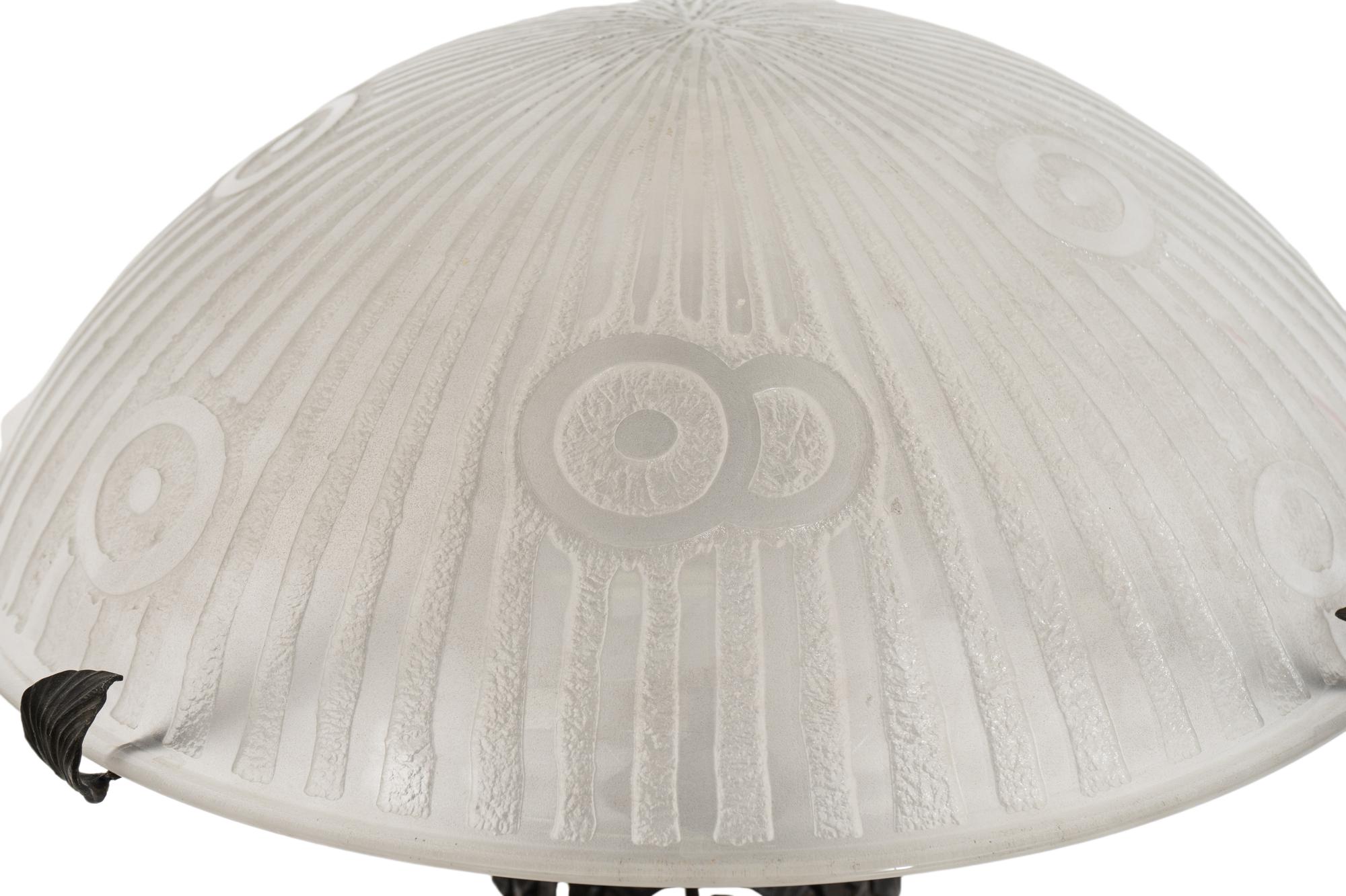 A Daum Etched Glass and Wrought Iron Table Lamp