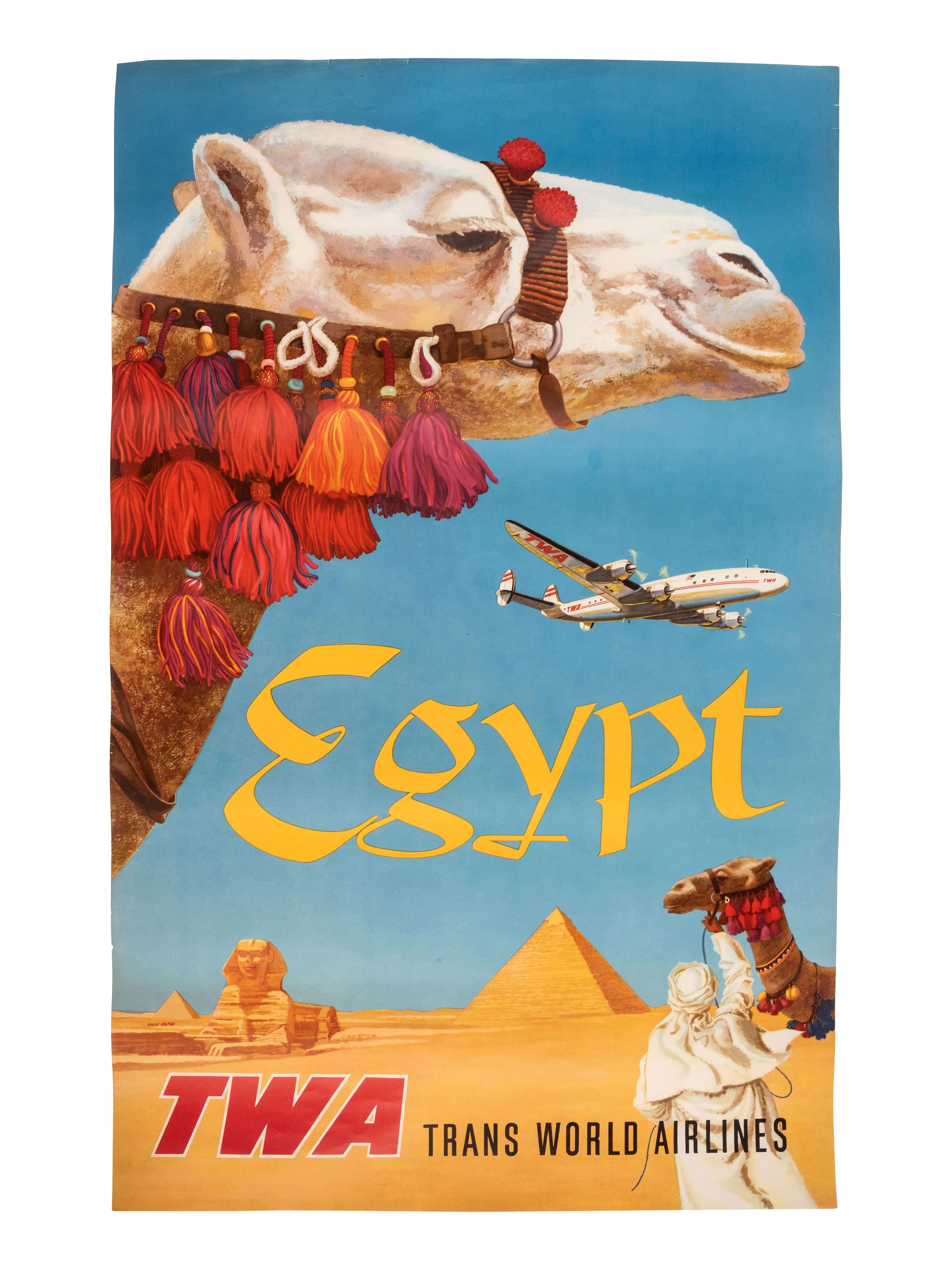 [TRAVEL]. A group of 4 TWA posters promoting travel to Spain, Portugal, and Egypt. Ca 1950s.