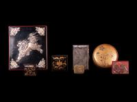 Six Japanese Covered Boxes and A Chinese Export Silver Hinged Box