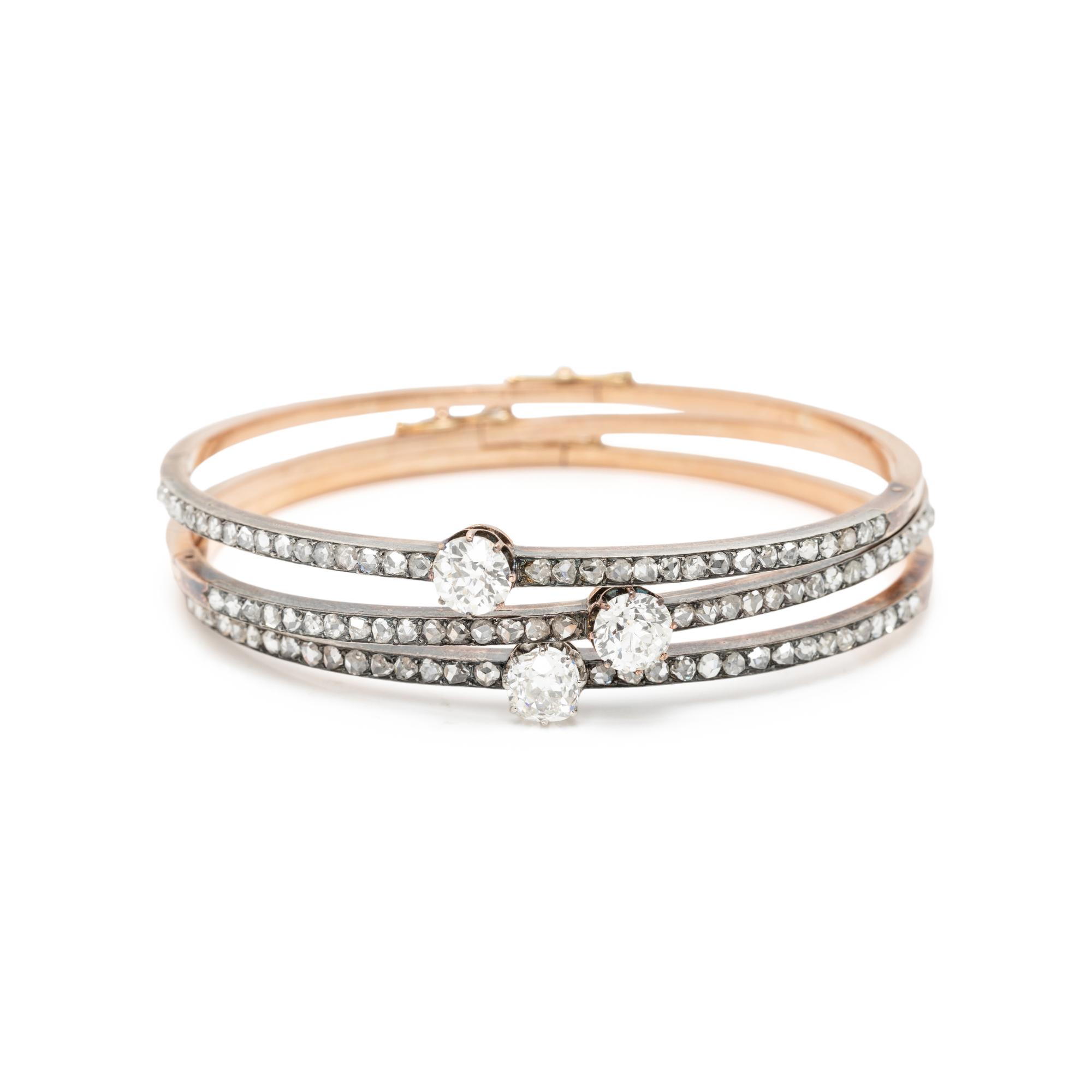THREE ANTIQUE DIAMOND BANGLE BRACELETS