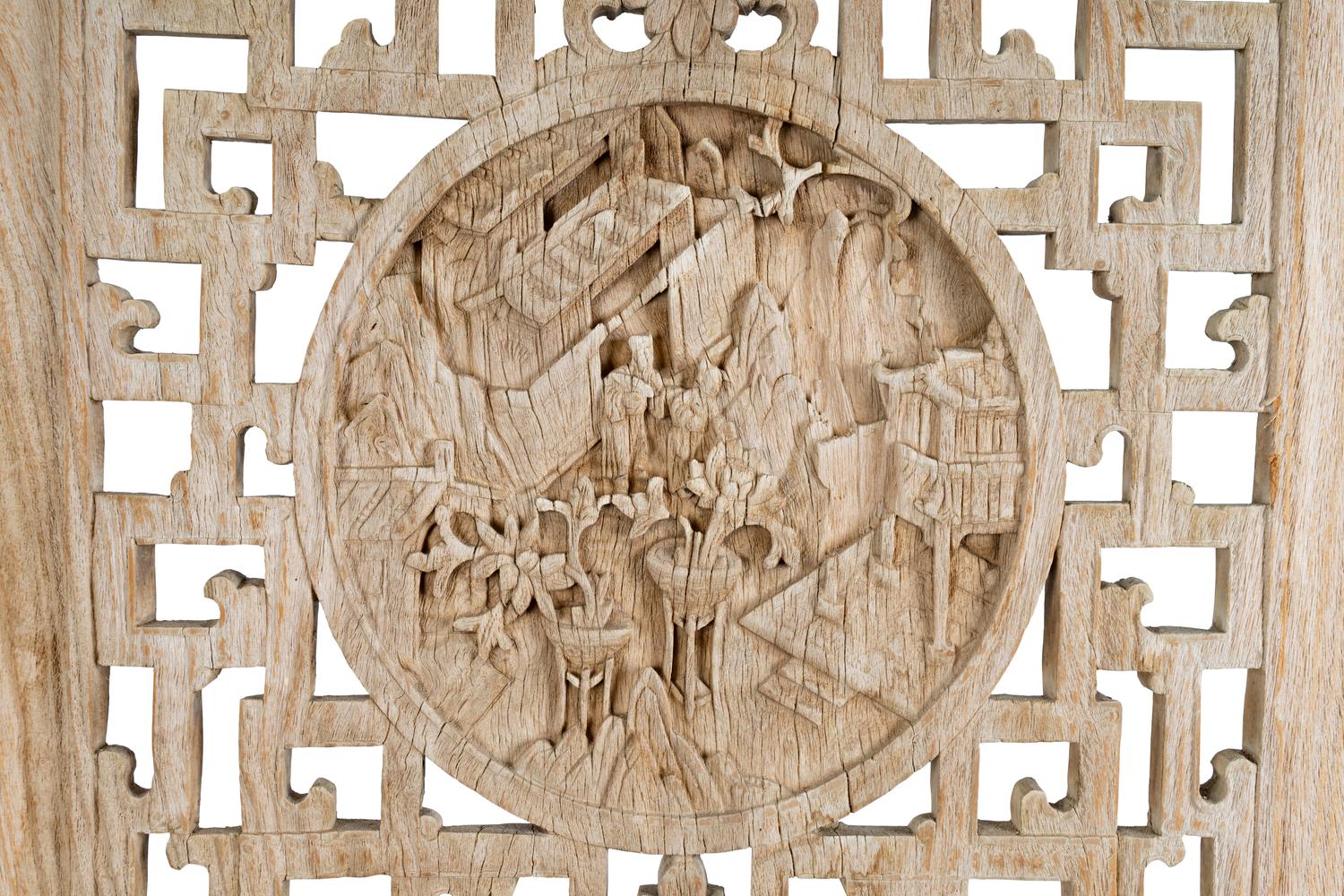 An Indian Four Panel Carved Wood Screen — 20TH CENTURY