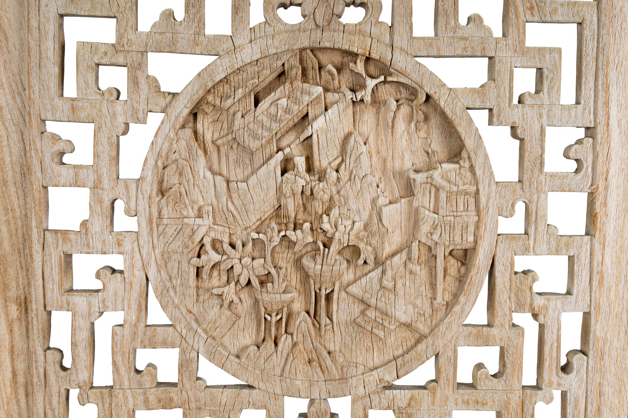 An Indian Four Panel Carved Wood Screen — 20TH CENTURY