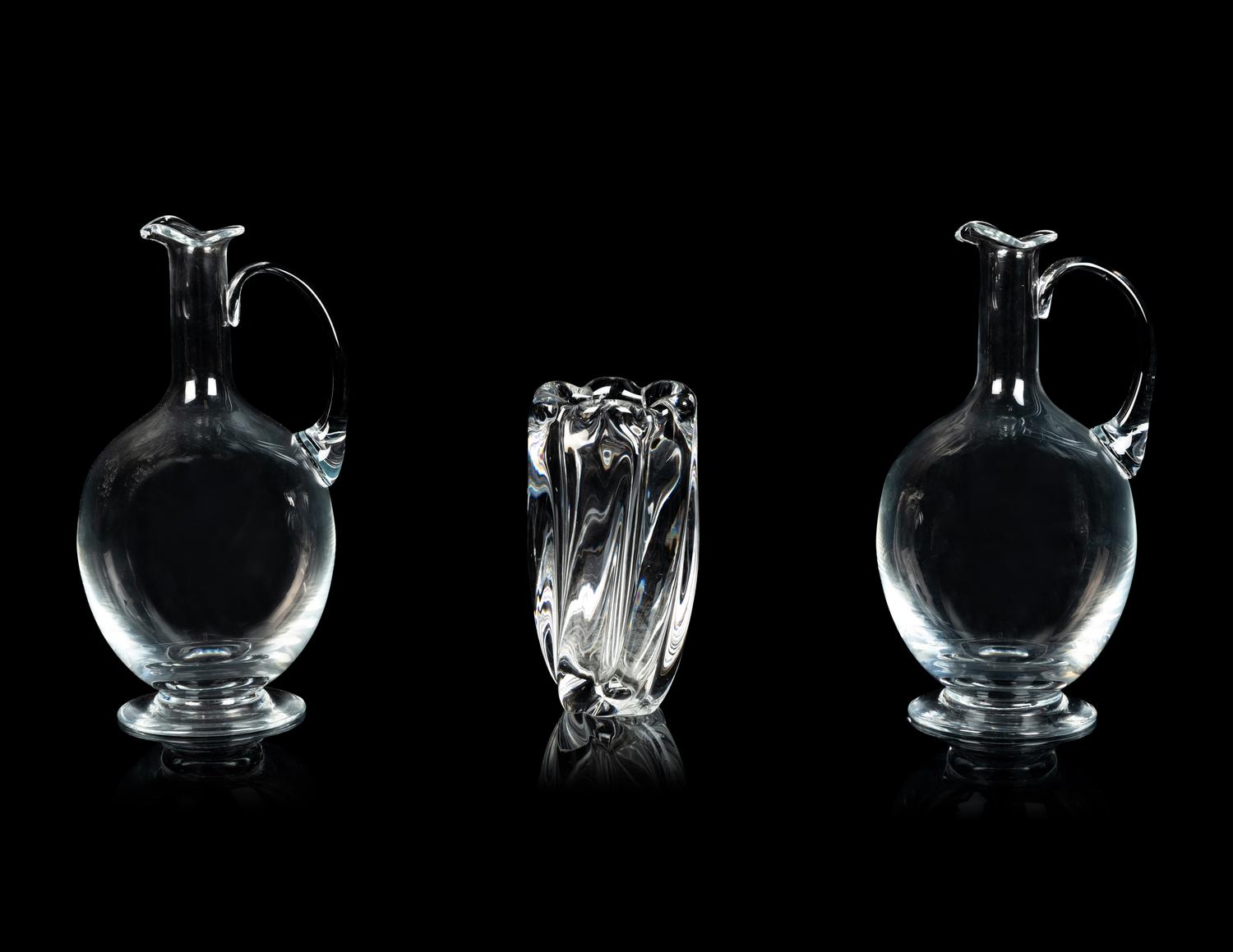Two Blown Glass Pitchers and an Orrefors Glass Vase