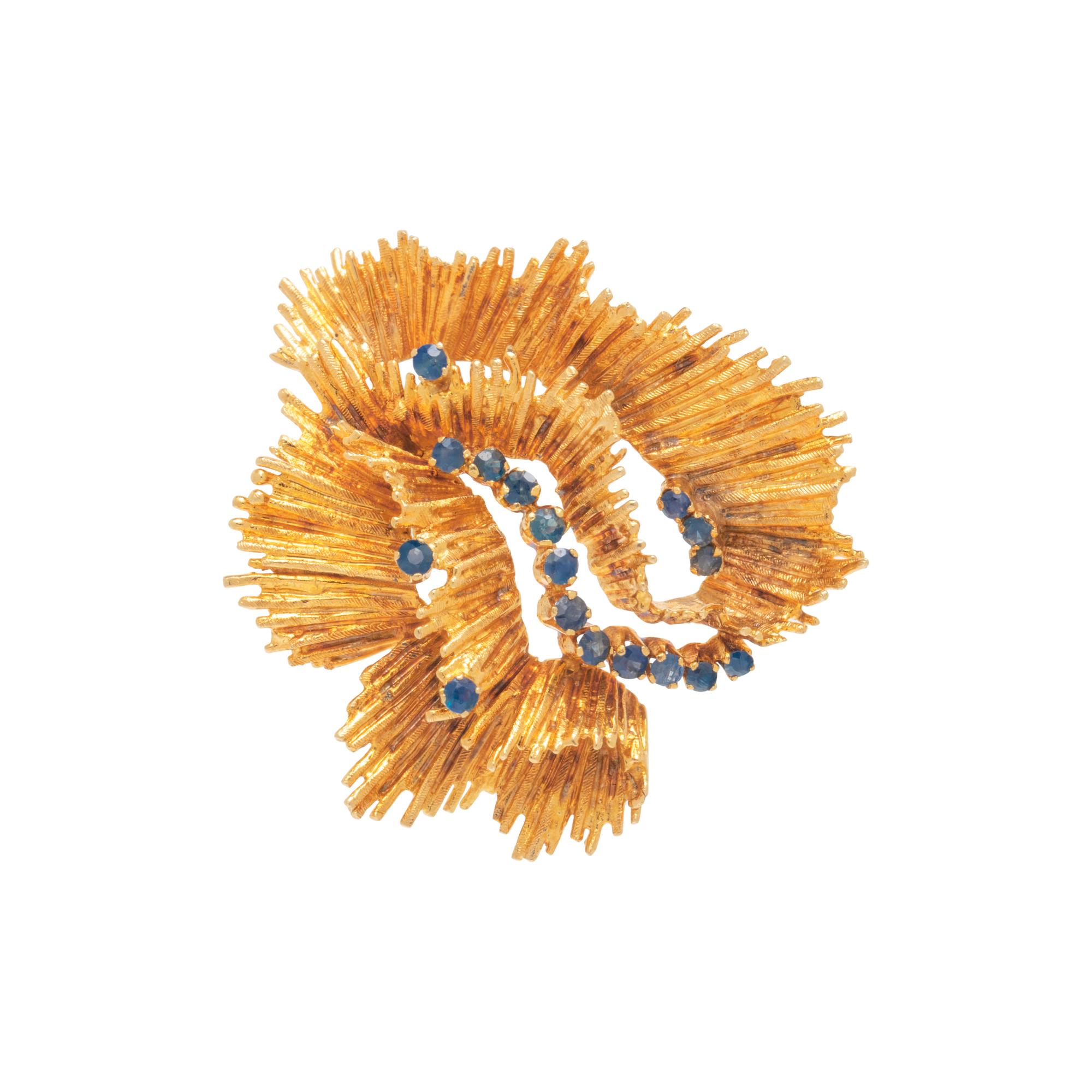 MODERNIST, YELLOW GOLD AND SAPPHIRE BROOCH