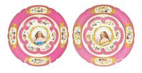 A Pair of Sevres Style Porcelain Cabinet Plates, Diameter 9 1/8 inches.