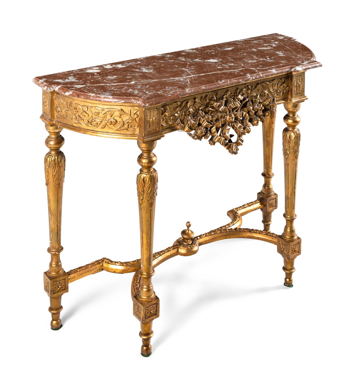 A Louis XVI Style Giltwood Marble-Top Pier Table