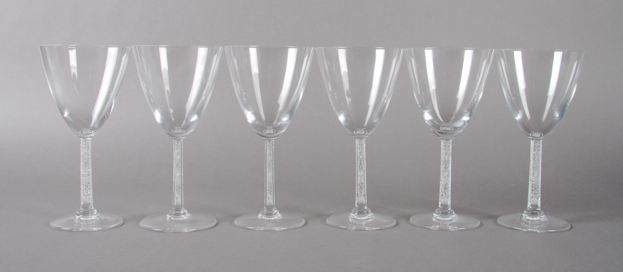 A Group of Glass Stemware, Lalique, Height of goblet 7 1/8 inches.