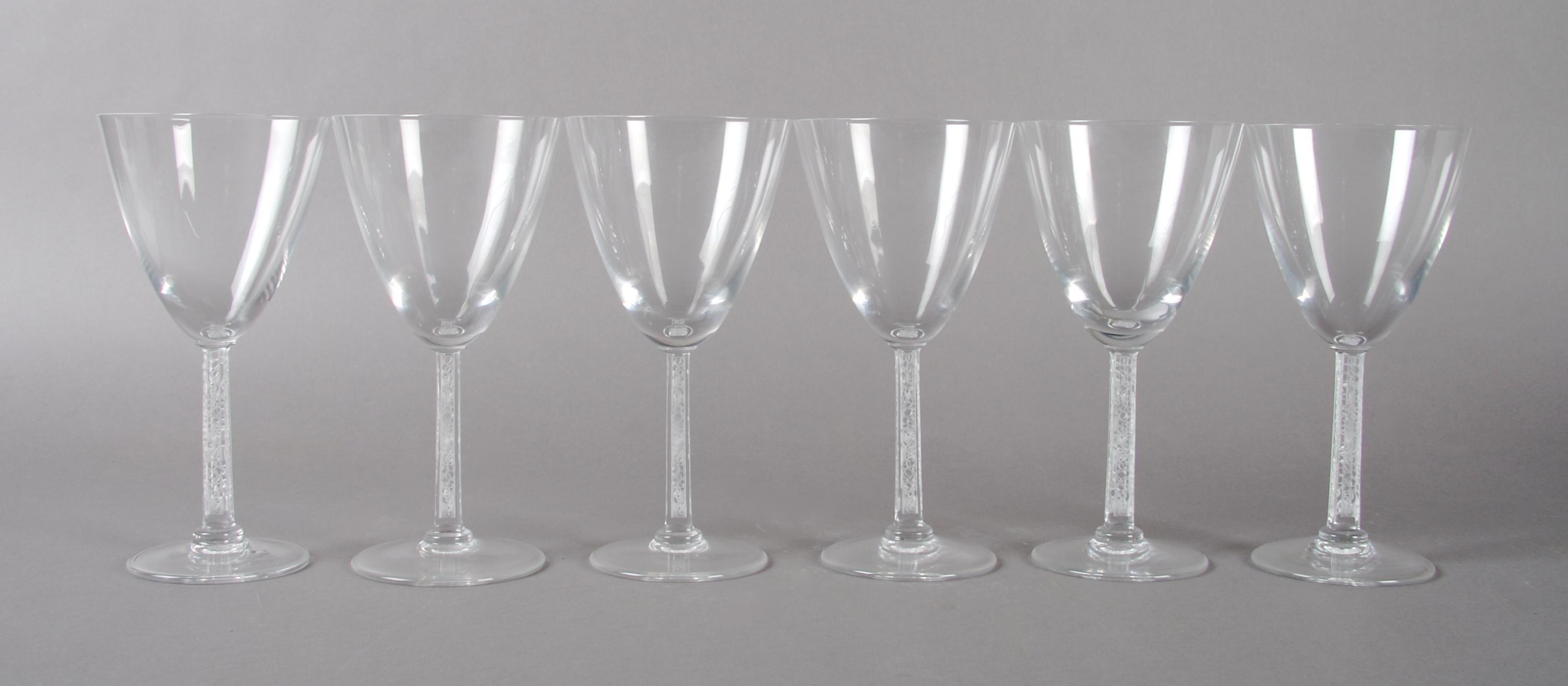 A Group of Glass Stemware, Lalique, Height of goblet 7 1/8 inches.