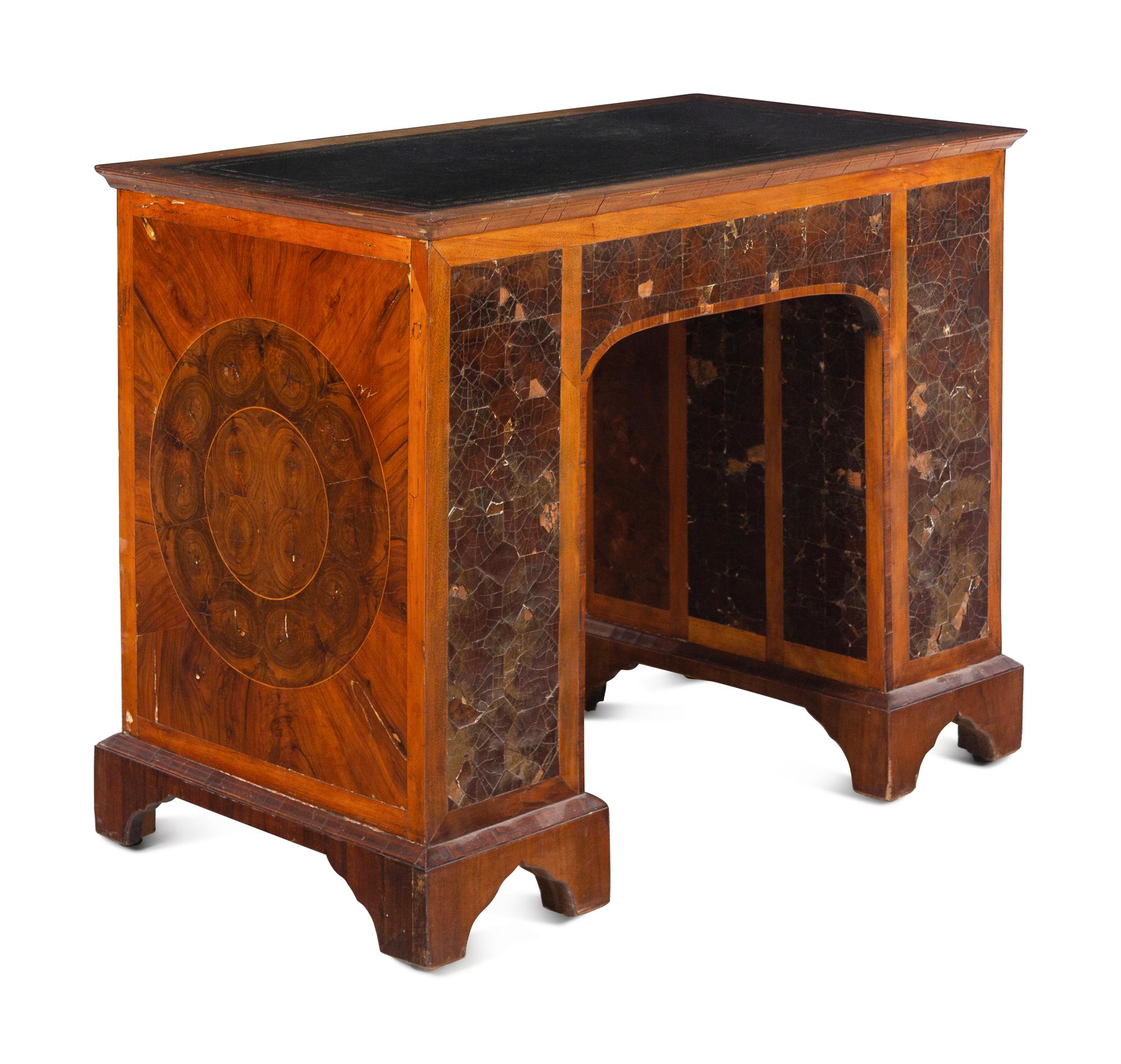 A George II Style Oyster Veneered Pedestal Desk