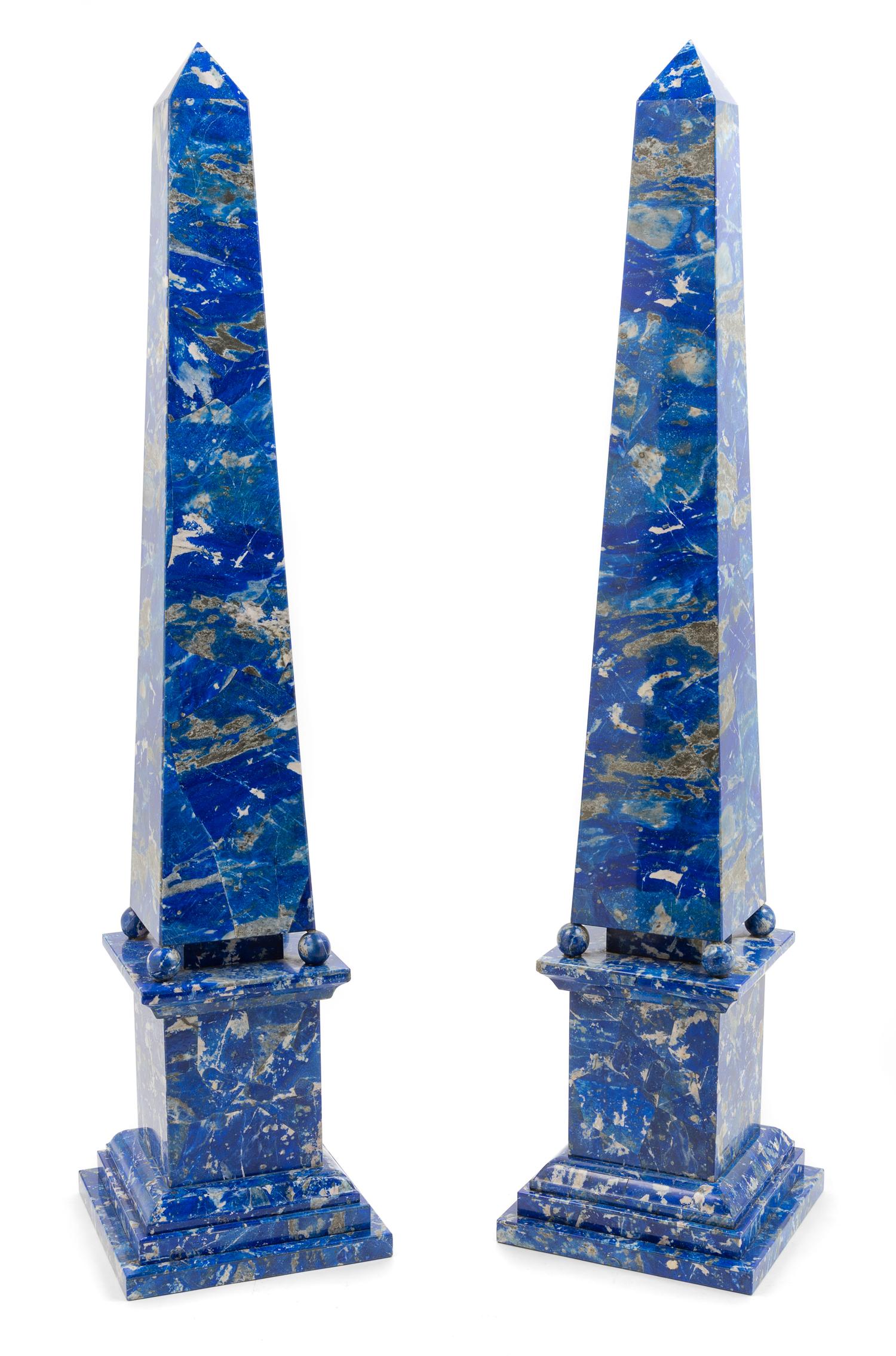 A Pair of Lapis Lazuli Obelisks Height 27 1/2 inches. — 20TH CENTURY