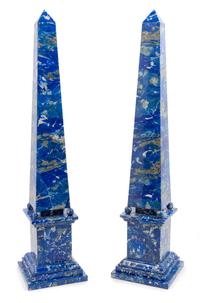 A Pair of Lapis Lazuli Obelisks Height 27 1/2 inches. — 20TH CENTURY
