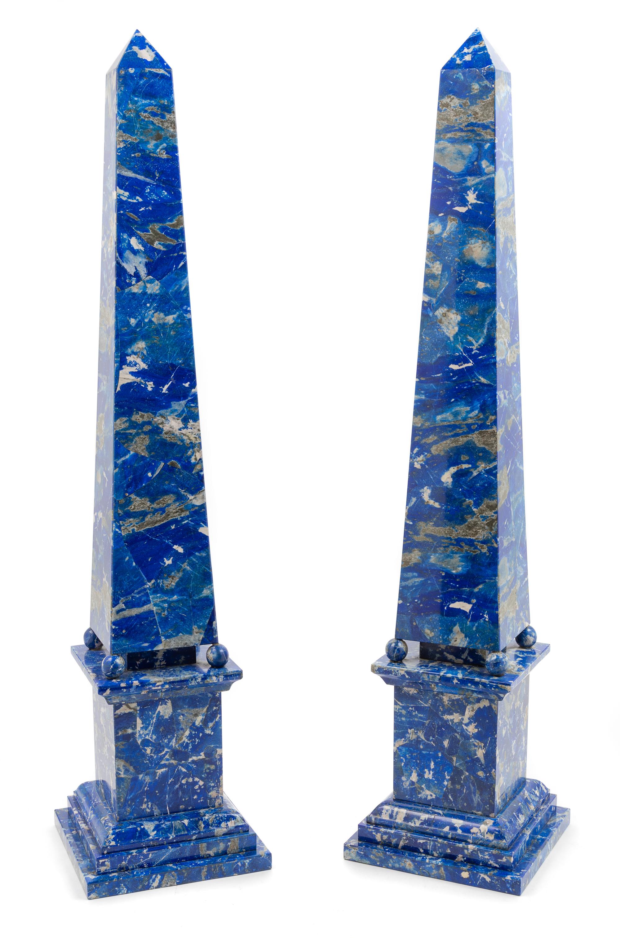 A Pair of Lapis Lazuli Obelisks Height 27 1/2 inches. — 20TH CENTURY