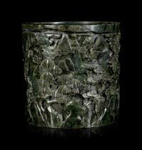 A Chinese Spinach Jade Brushpot, Bitong