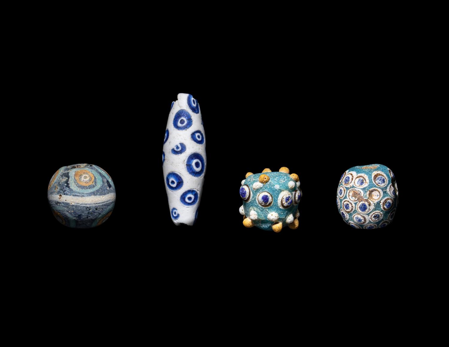 Four Mediterranean Glass Eye Beads