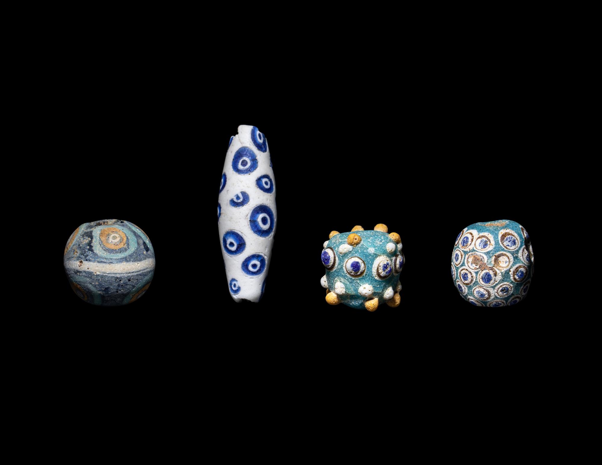 Four Mediterranean Glass Eye Beads
